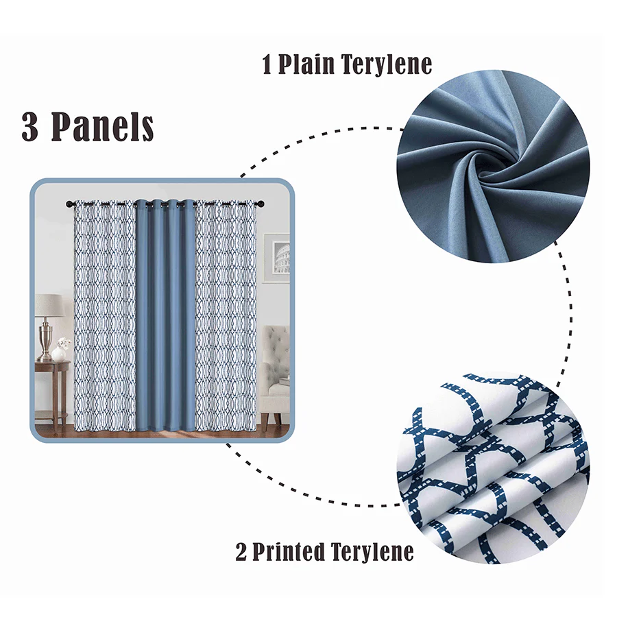 Bernice Plain & Print Set of 3 Curtains - Image 4