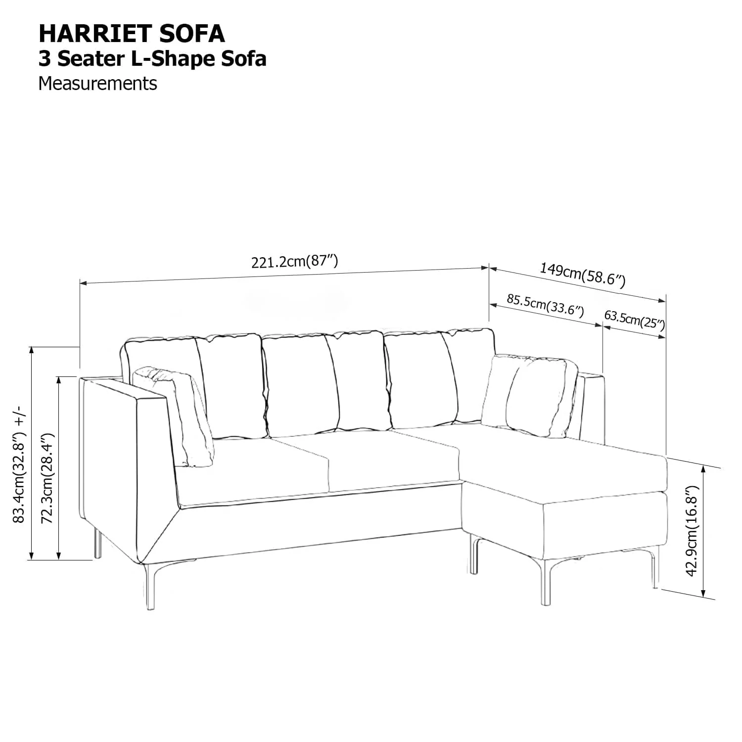 Harriet L-shape 3 Seat Sofa - Image 26