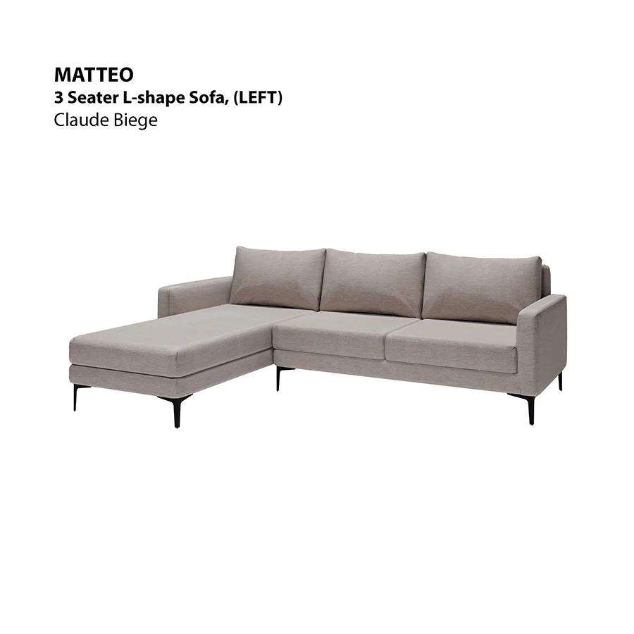 Matteo L-shape 3 Seat with Chaise (Left Facing) Sofa - Image 19