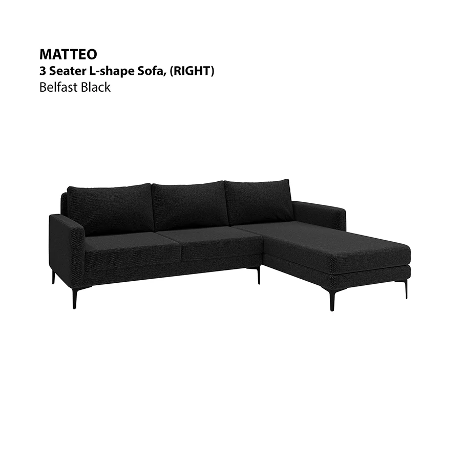 Matteo L-shape 3 Seat with Chaise (Right Facing) Sofa - Image 12