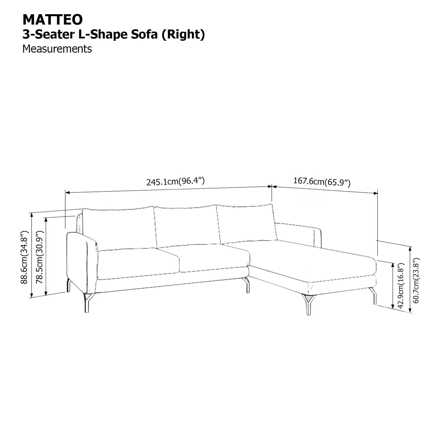 Matteo L-shape 3 Seat with Chaise (Right Facing) Sofa - Image 24