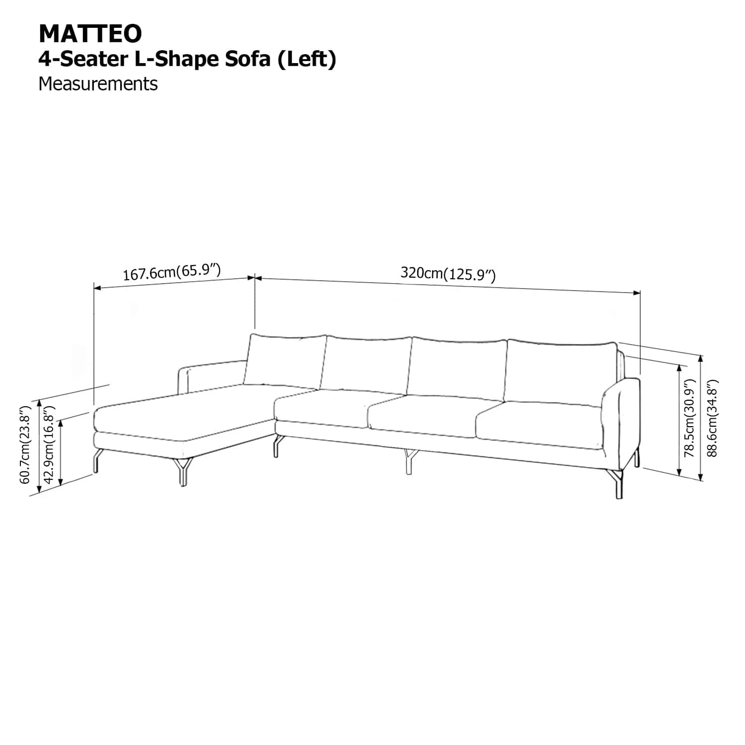 Matteo L-shape 4 Seat with Chaise (Left Facing) Sofa - Image 24