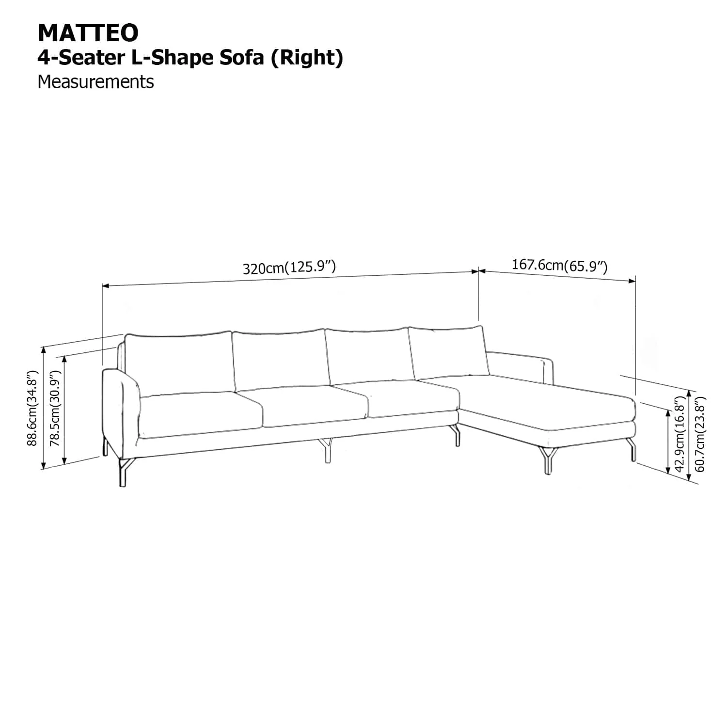 Matteo L-shape 4 Seat with Chaise (Right Facing) Sofa - Image 24