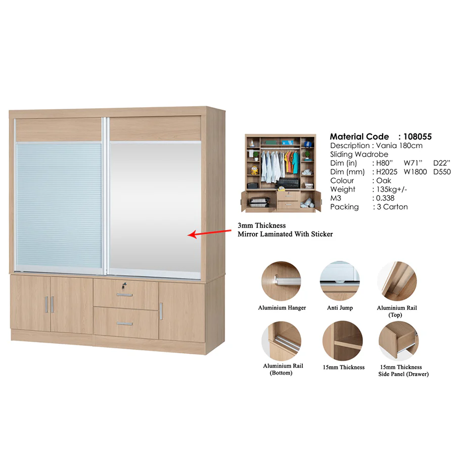 Vania 180 cm Sliding Wardrobe - Image 32